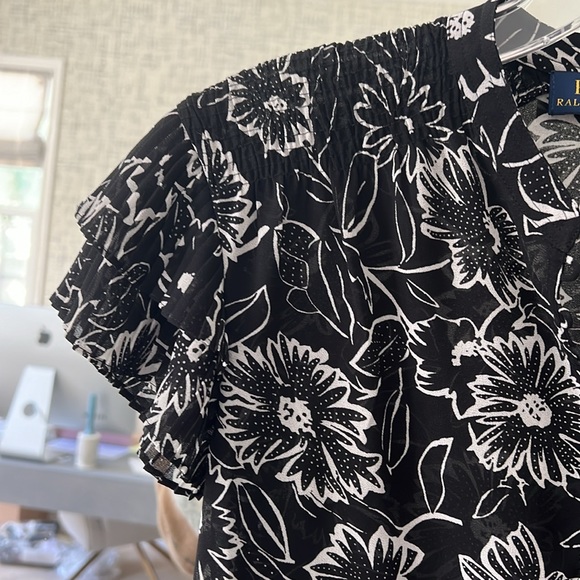 Polo Ralph Lauren black printed floral flutter sleeve top - Picture 3 of 6